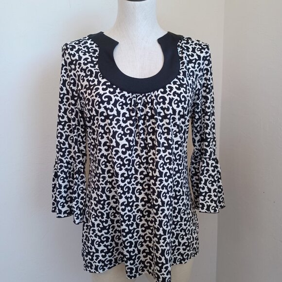 INC International Concepts Tunic Top Black White Ruffle Sleeve Womens Medium - Picture 11 of 13